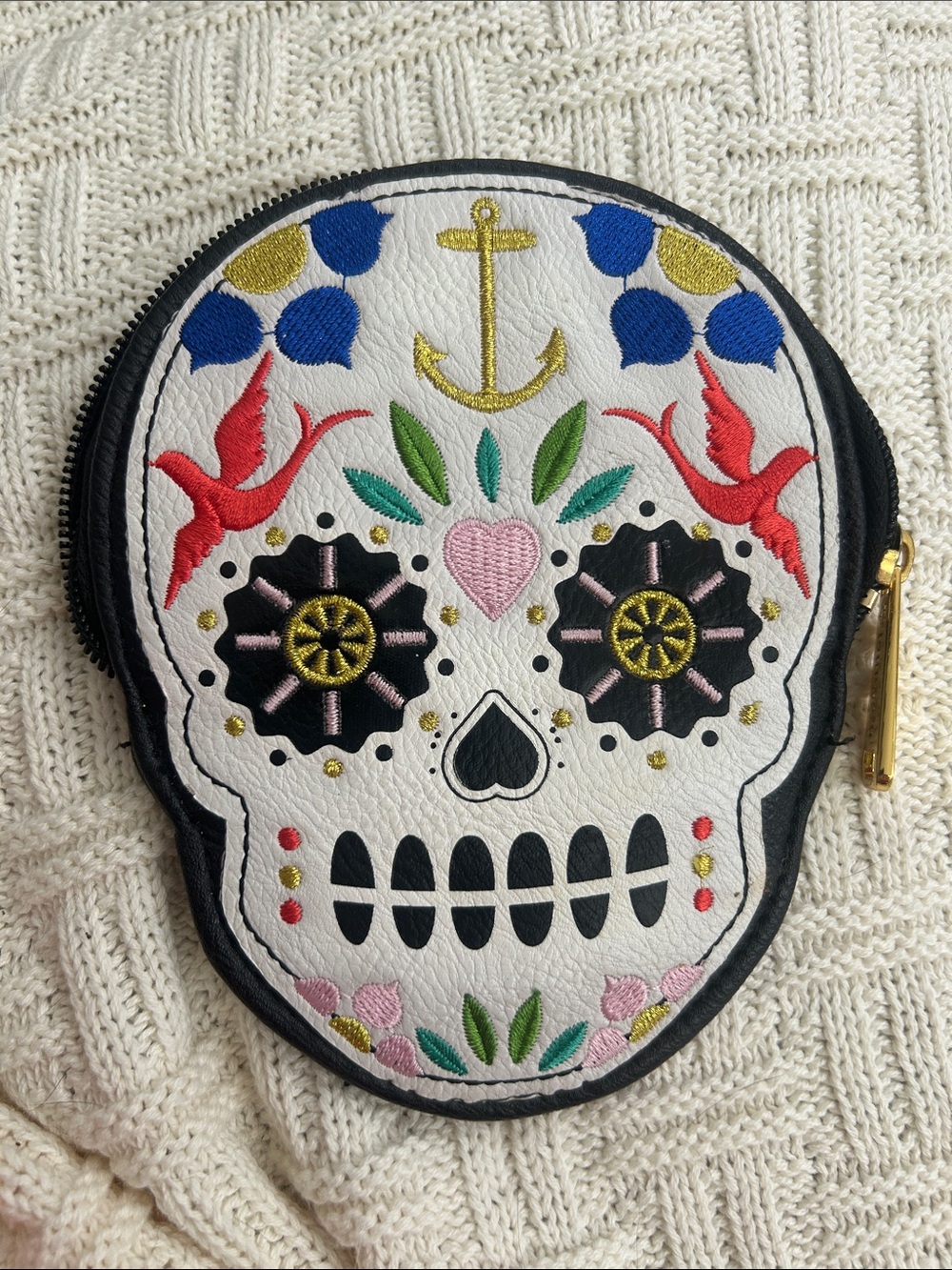 Loungefly Black Skull Coin Purse with Gold Plaque